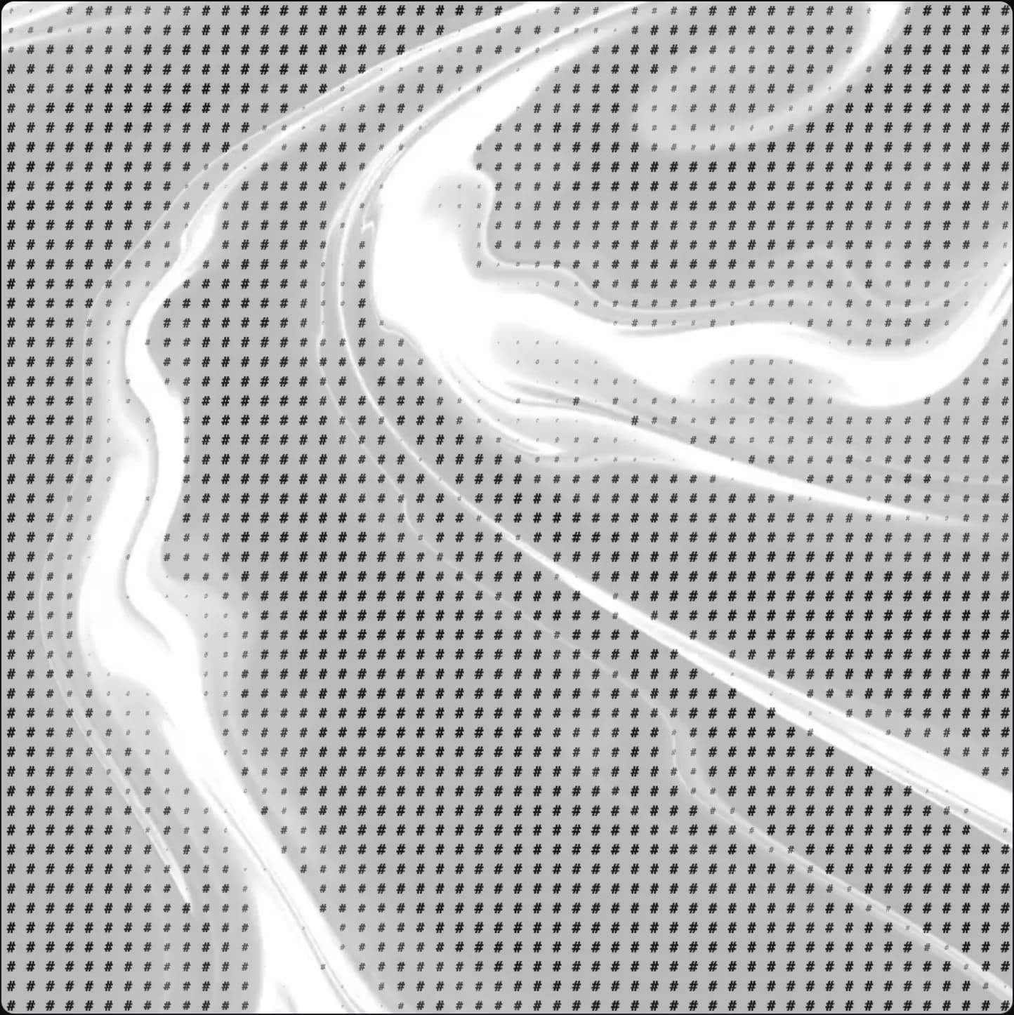 A 1:1 frame from the visualizer with the Type look: the picture redrawn in ASCII characters