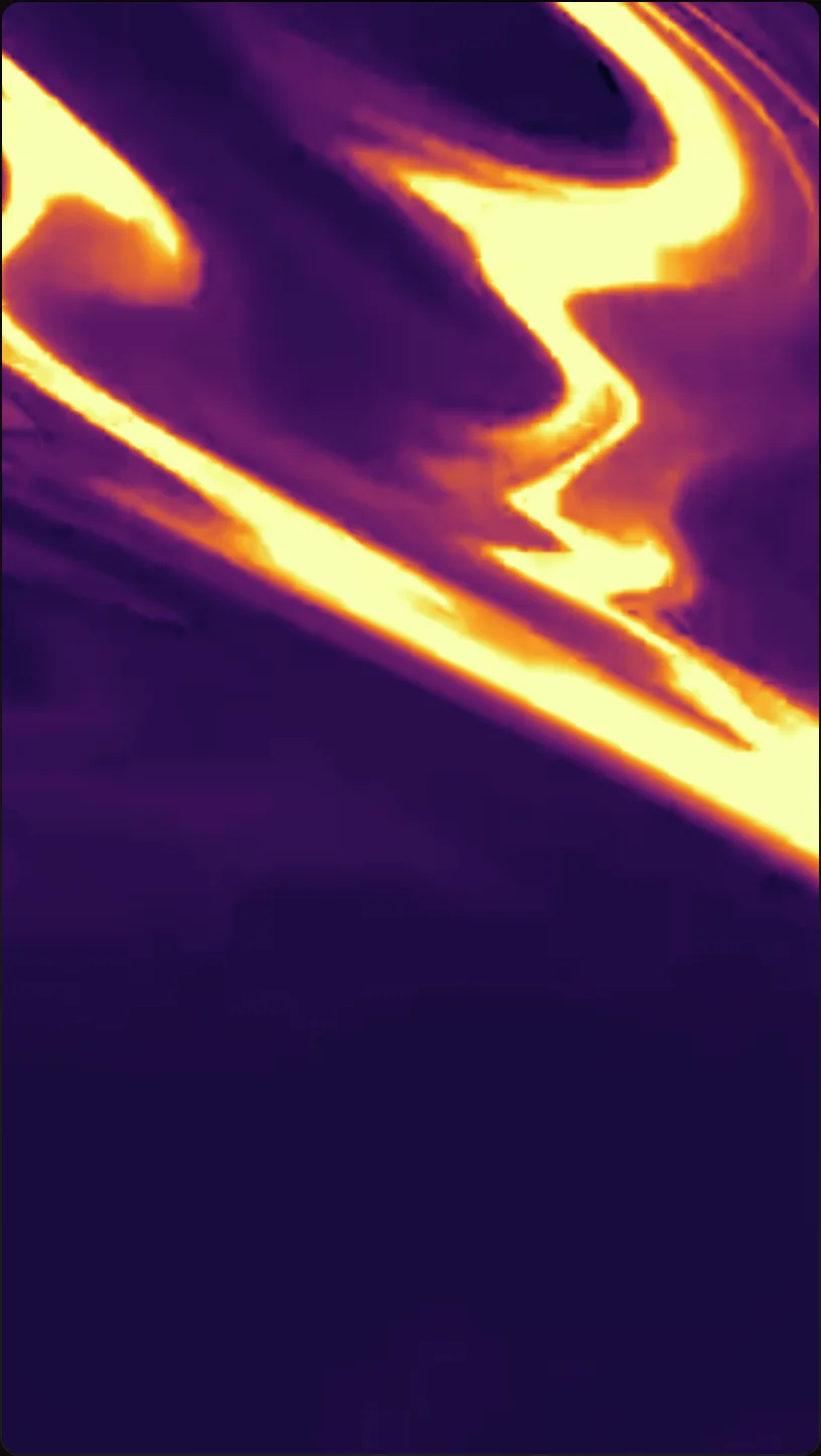 A 9:16 frame with the Heat look: a thermal palette of purple and bright yellow
